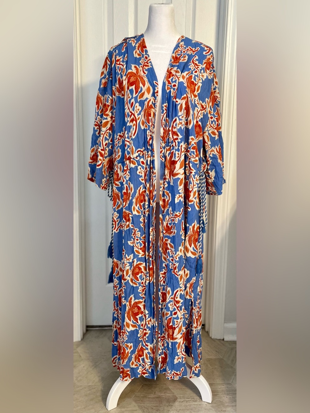 Jessica Simpson Laila Floral Longline Kimono Rope Tassel Cinched Waist